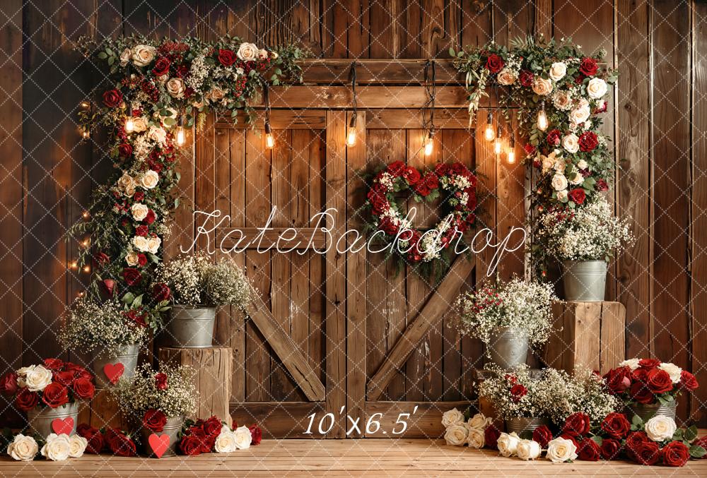 Kate Fleece Valentine's Day Wooden Barn Door Backdrop Designed by Emetselch