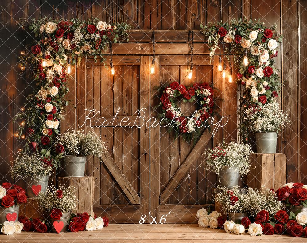 Kate Fleece Valentine's Day Wooden Barn Door Backdrop Designed by Emetselch