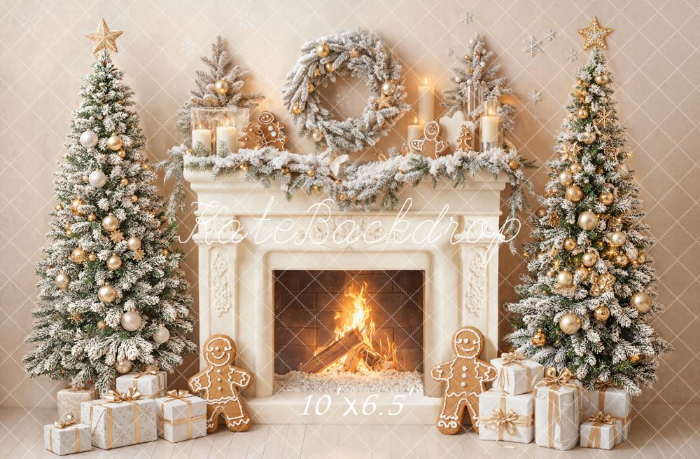 Kate Fleece Christmas Tree Fireplace Backdrop Designed by Emetselch