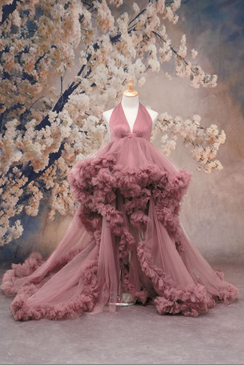 Kate One Shoulder Mesh Dress Maroon Crimson Maternity Photoshoot Dress - Kate Backdrop AU