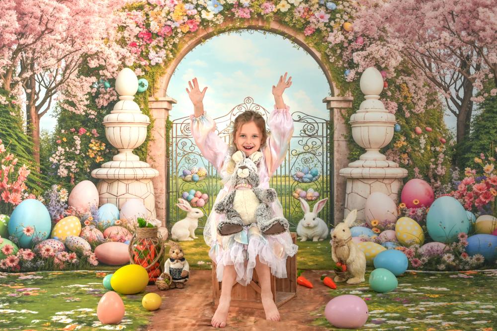 Kate Easter Backdrop Bunny Colorful Flowers Arch Designed by Chain Photography - Kate Backdrop AU