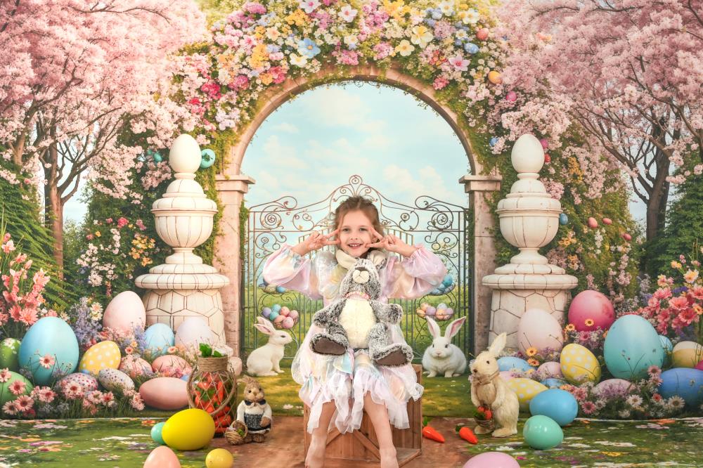 Kate Easter Backdrop Bunny Colorful Flowers Arch Designed by Chain Photography - Kate Backdrop AU