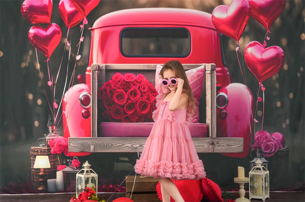 Kate Valentine's Day Love Balloon Truck Backdrop Designed by Chain Photography