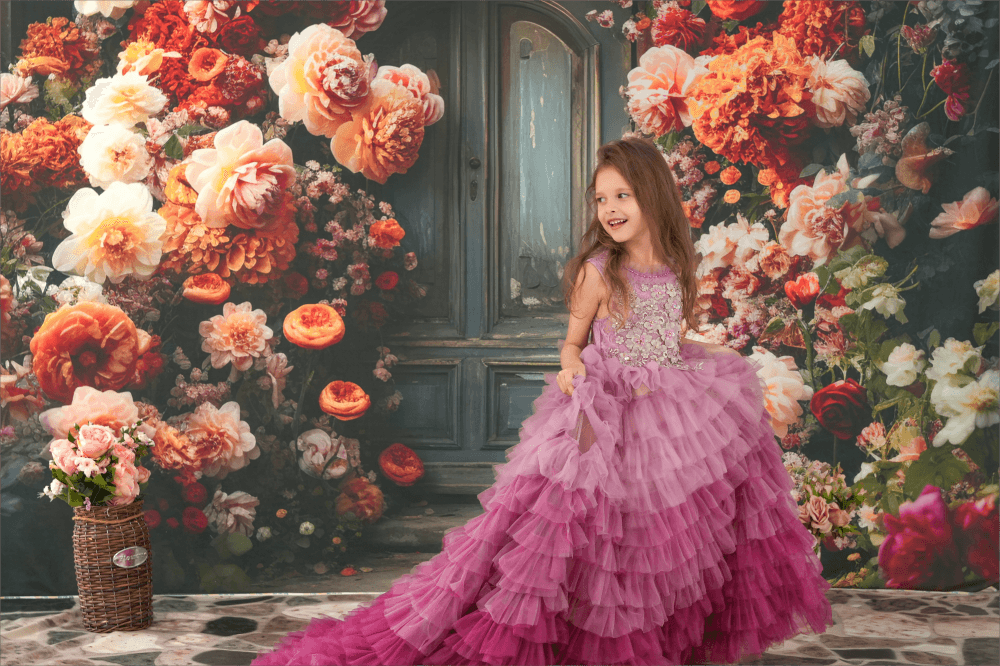Kate Spring/Summer Barbie Gradient Pink and Purple Tiered Kids Dress for Photography - Kate Backdrop AU