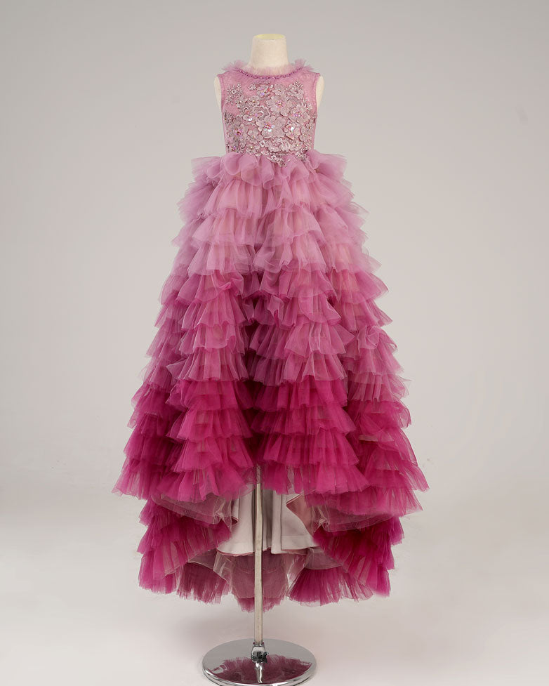 Kate Spring/Summer Barbie Gradient Pink and Purple Tiered Kids Dress for Photography - Kate Backdrop AU