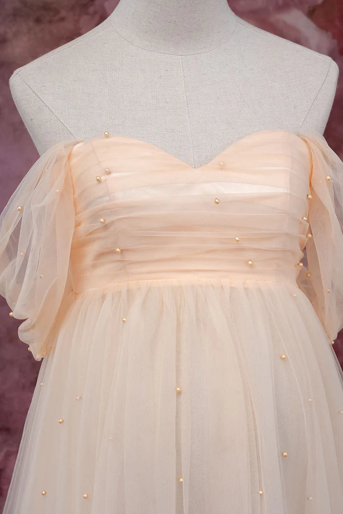 Kate One Shoulder Mesh In Beige Maternity Photoshoot Dress - Kate Backdrop AU
