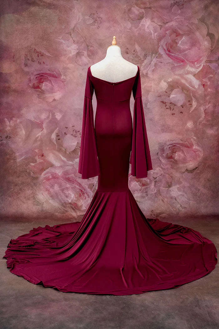 Kate Claret Bell Sleeves Maternity Photoshoot Dress - Kate Backdrop AU