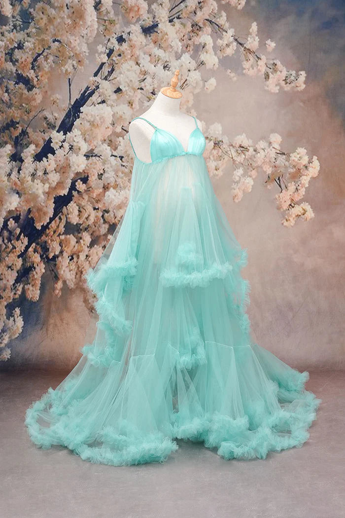 Kate One Shoulder Mesh Light Green Maternity Photoshoot Dress - Kate Backdrop AU