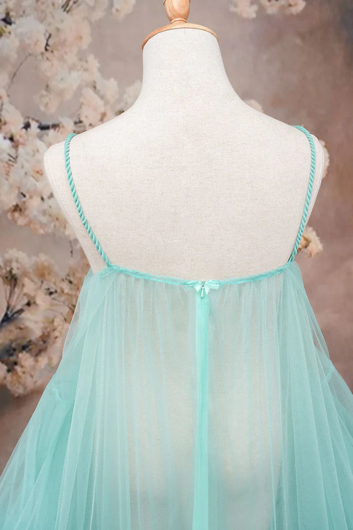 Kate One Shoulder Mesh Light Green Maternity Photoshoot Dress - Kate Backdrop AU