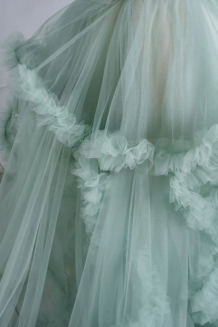 Kate Mint Green One Shoulder Mesh Maternity Photoshoot Dress - Kate Backdrop AU