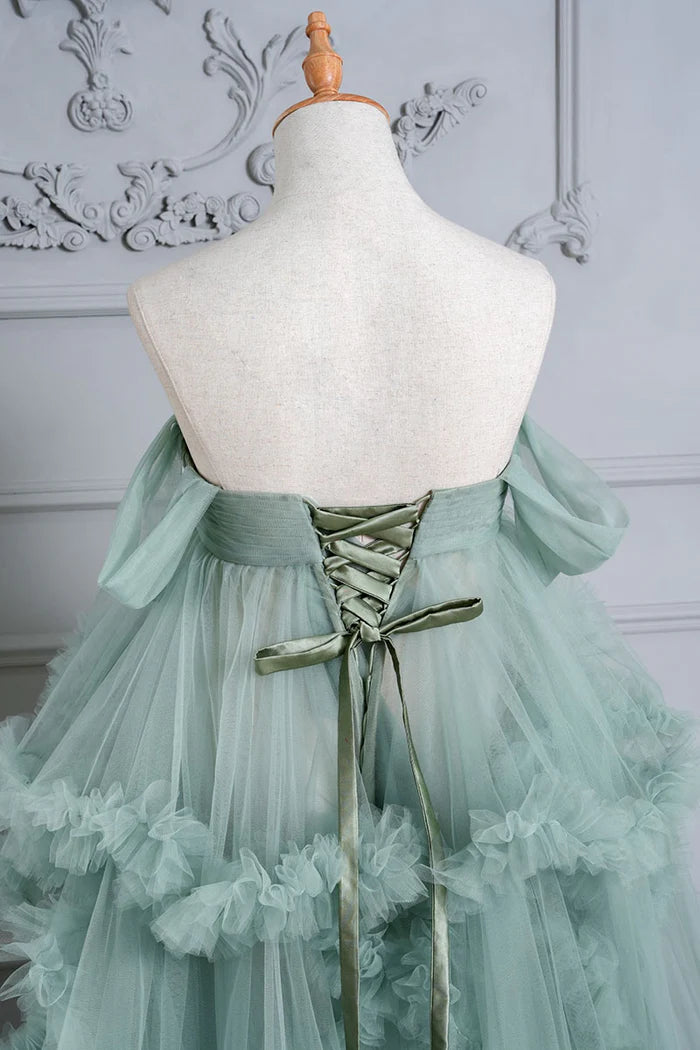 Kate Mint Green One Shoulder Mesh Maternity Photoshoot Dress - Kate Backdrop AU