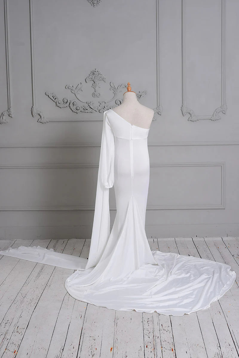 Kate Satin White Custom Maternity Photoshoot Gowns