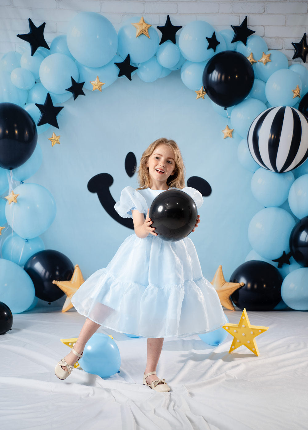 Kate Blue Balloon Smiley Stars Fleece Backdrop Designed by Emetselch - Kate Backdrop AU