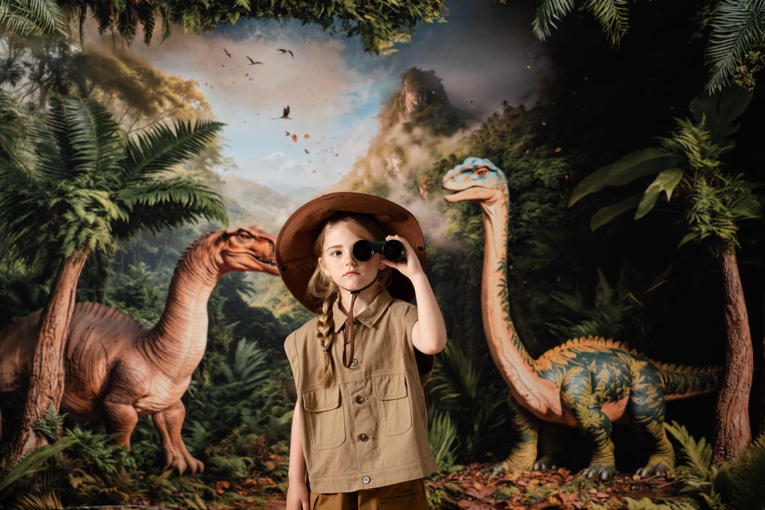 Kate Dinosaur Jungle Trees Fleece Backdrop Designed by Emetselch - Kate Backdrop AU
