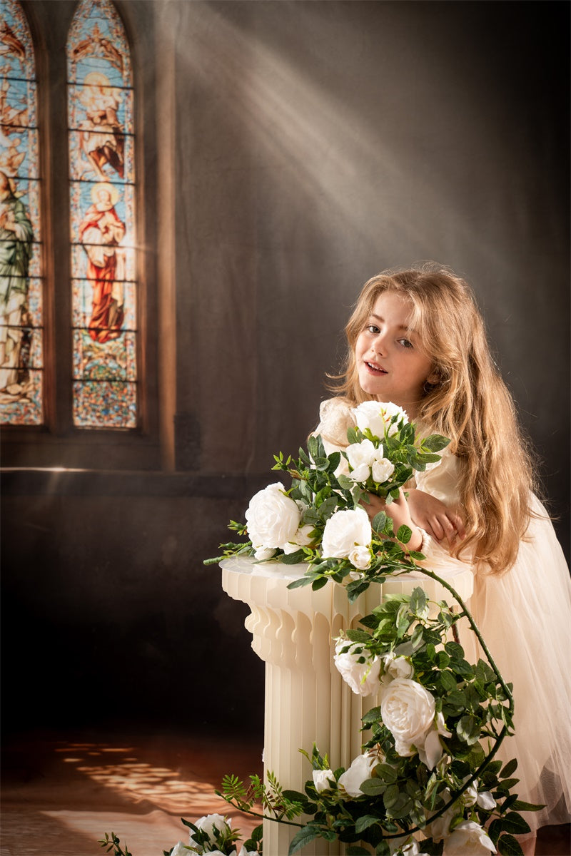 Kate Stained Glass Window Staircase Sunlight Fleece Backdrop Designed by Emetselch - Kate Backdrop AU