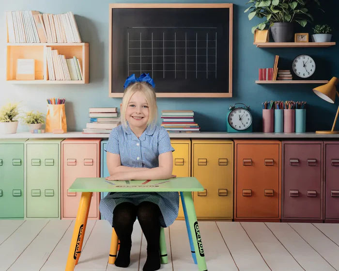 Kate Back to School Color Cabinet Backdrop+Wood Planks Floor Backdrop - Kate Backdrop AU