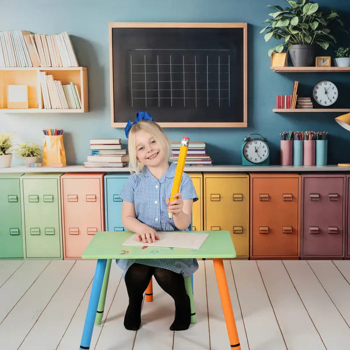 Kate Back to School Color Cabinet Backdrop+Wood Planks Floor Backdrop - Kate Backdrop AU