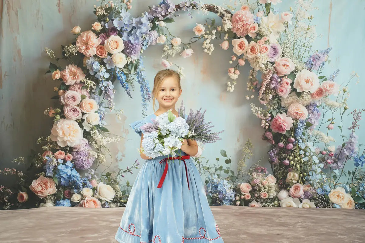 Kate Christmas Blue Fly Sleeve Kids Dress for Photography - Kate Backdrop AU