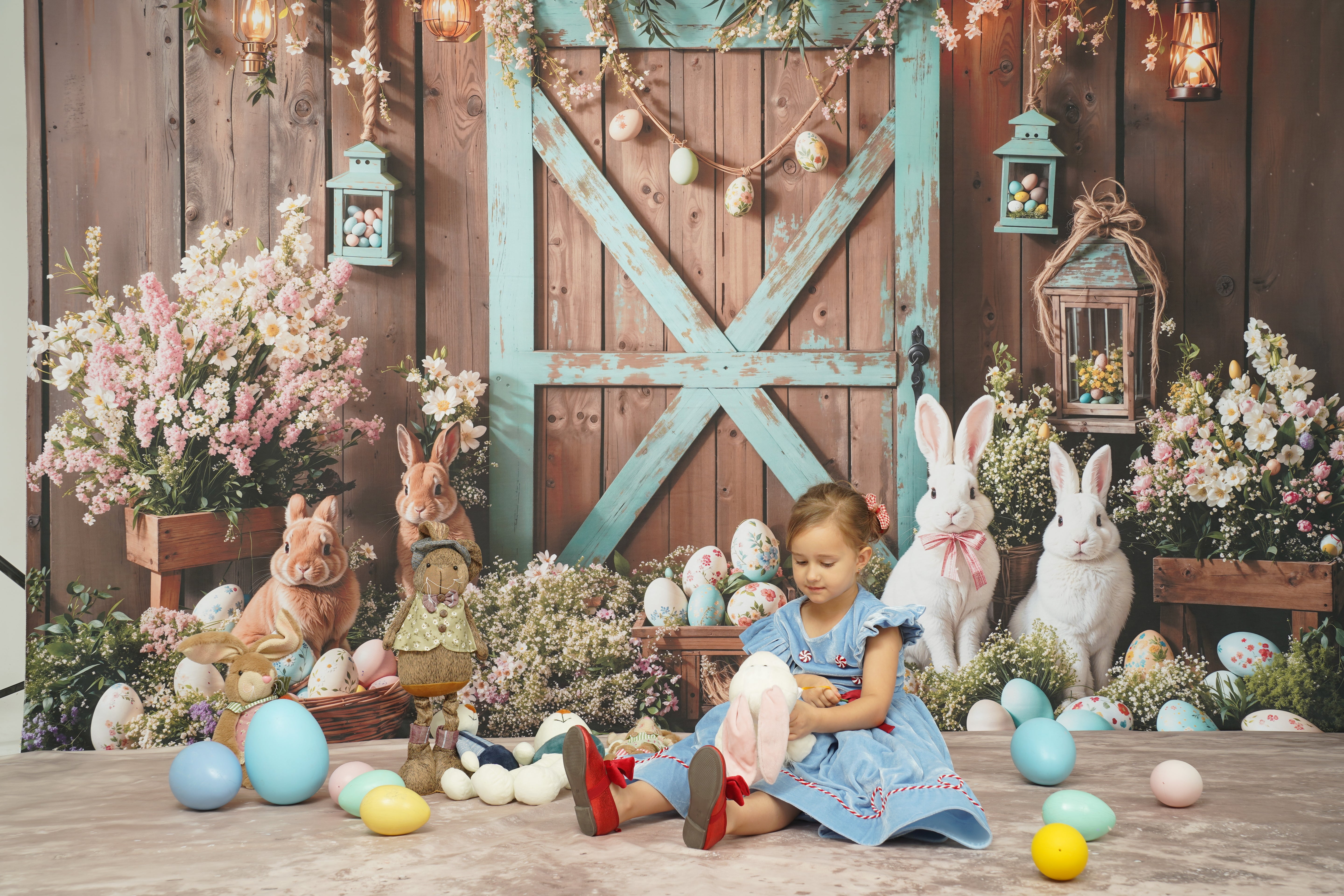 Kate Easter Bunny Barn Door Floral Backdrop Designed by Emetselch - Kate Backdrop AU