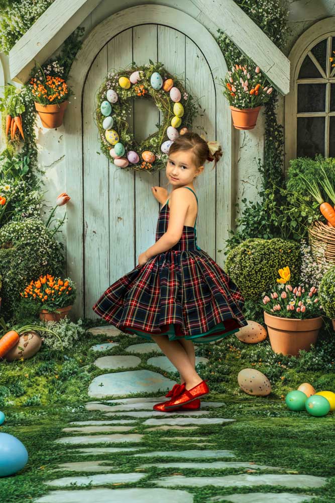 Kate Spring/Summer Plaid Lace-Up Kids Dress for Photography