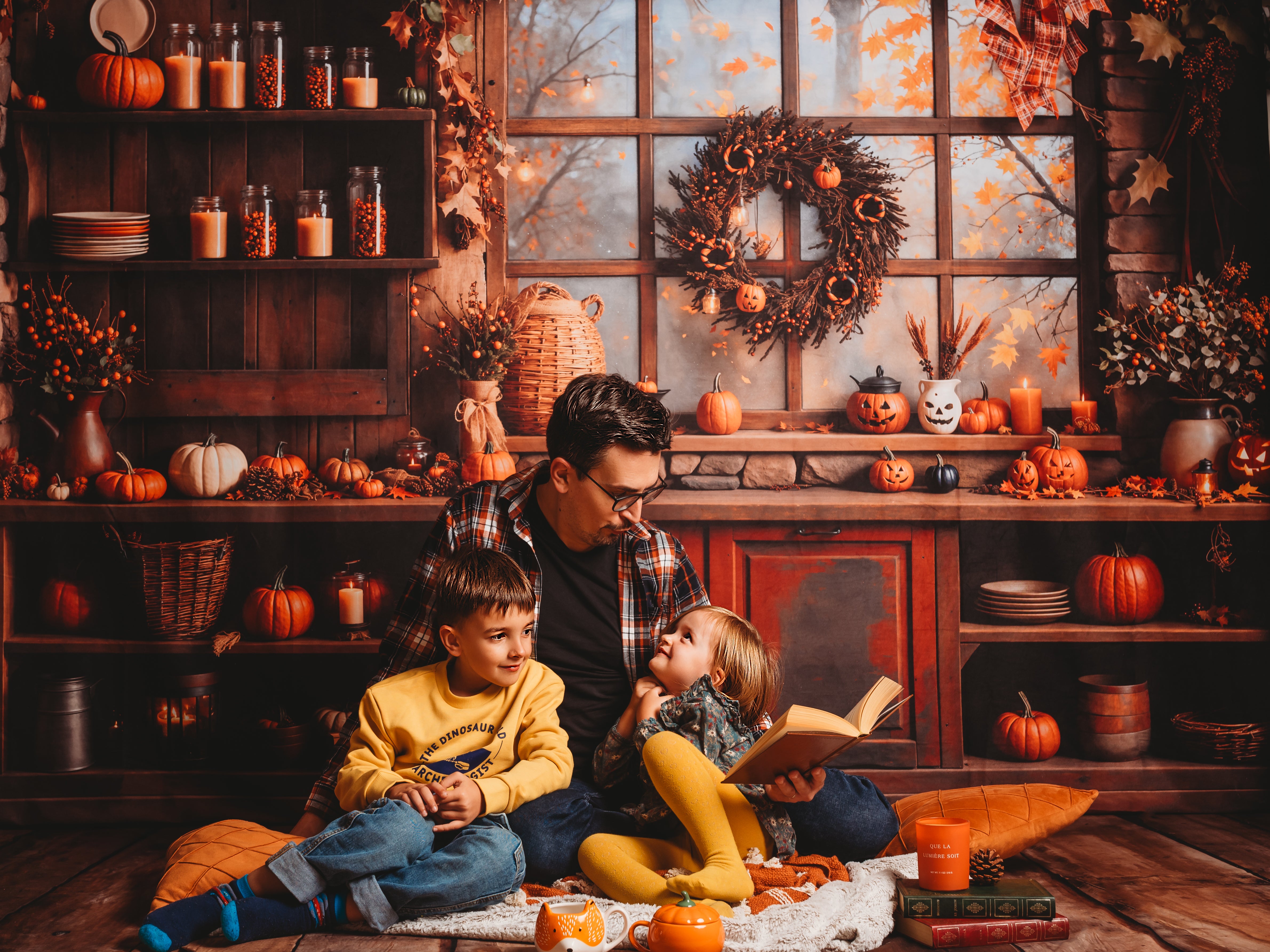 Kate Fall Halloween Pumpkin Orange Kitchen Backdrop Designed by Emetselch - Kate Backdrop AU