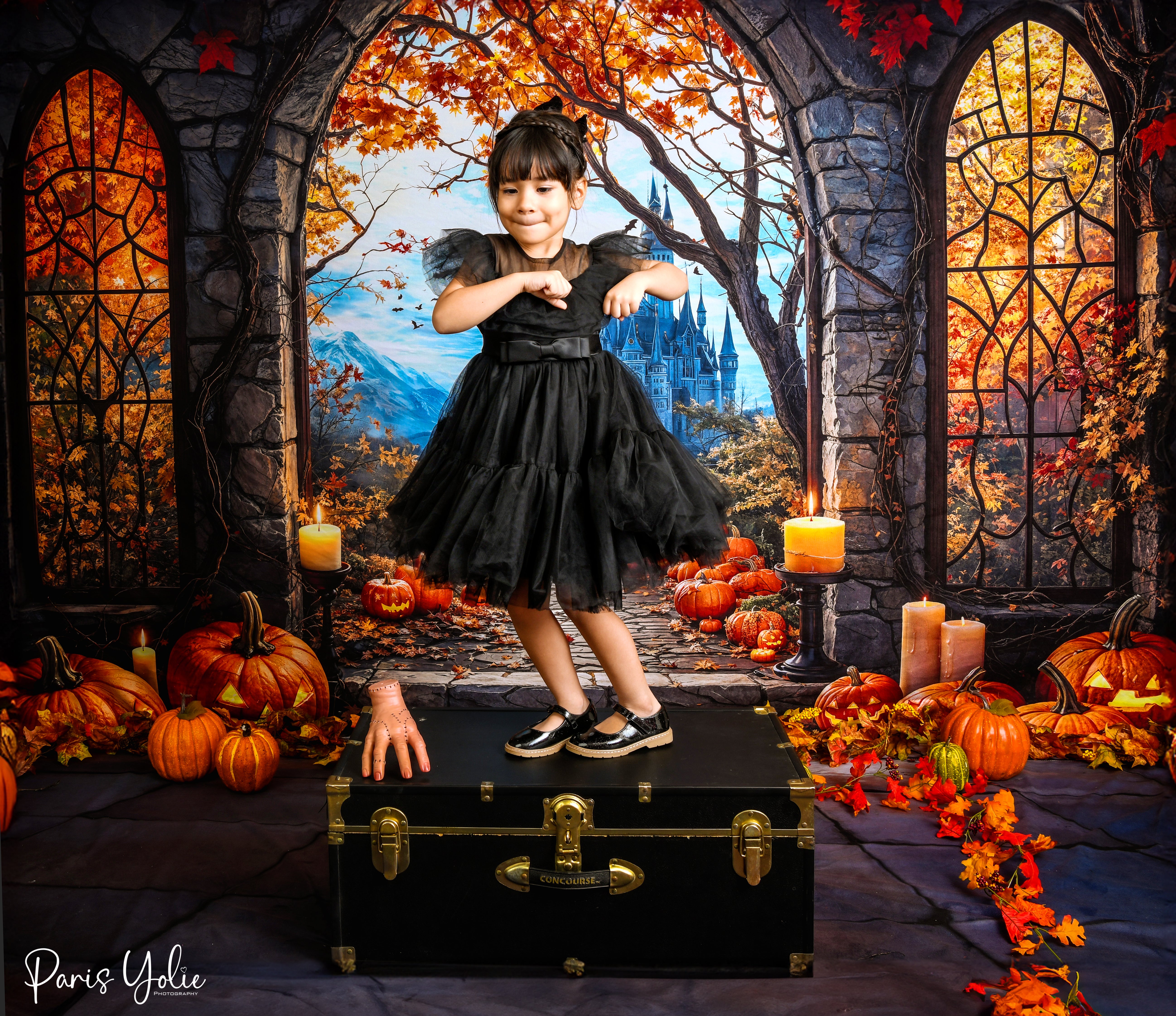 Kate Halloween Pumpkin Arch Castle Backdrop+Stone Floor Backdrop - Kate Backdrop AU