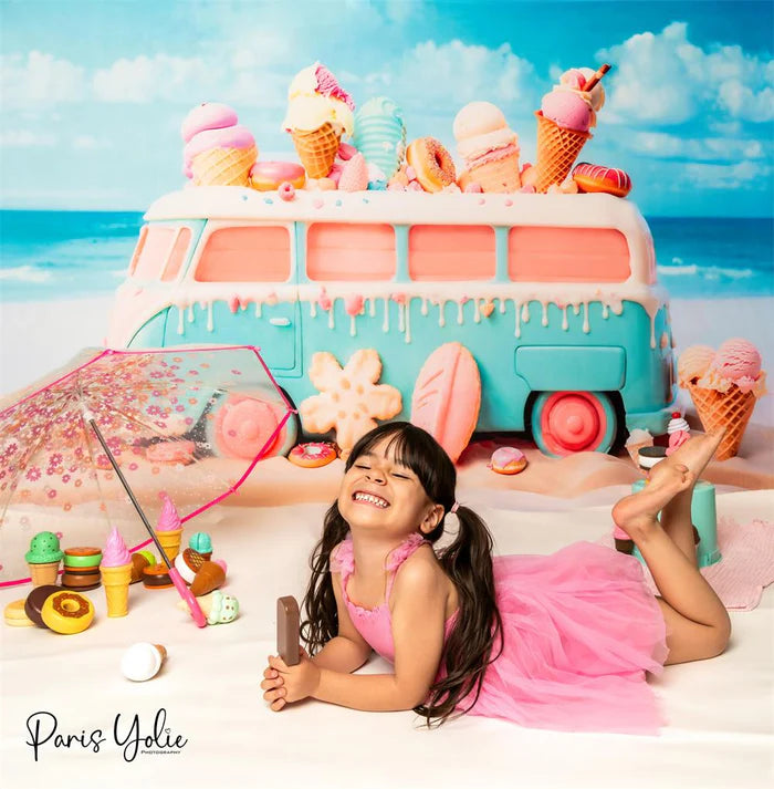Kate Summer Seaside Ice Cream Bus Backdrop Designed by Chain Photography - Kate Backdrop AU