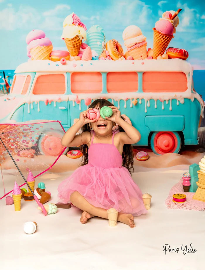 Kate Summer Seaside Ice Cream Bus Backdrop Designed by Chain Photography - Kate Backdrop AU