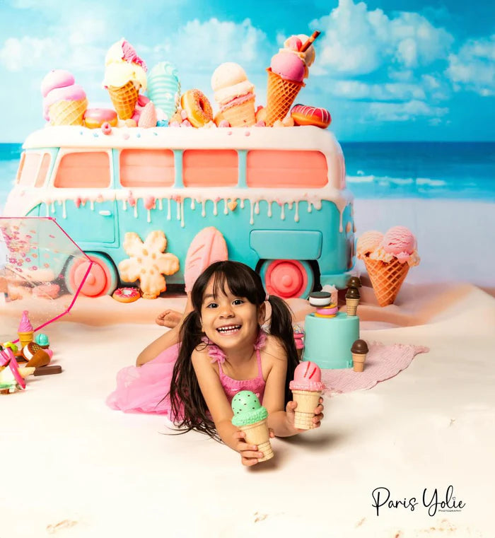 Kate Summer Seaside Ice Cream Bus Backdrop Designed by Chain Photography - Kate Backdrop AU