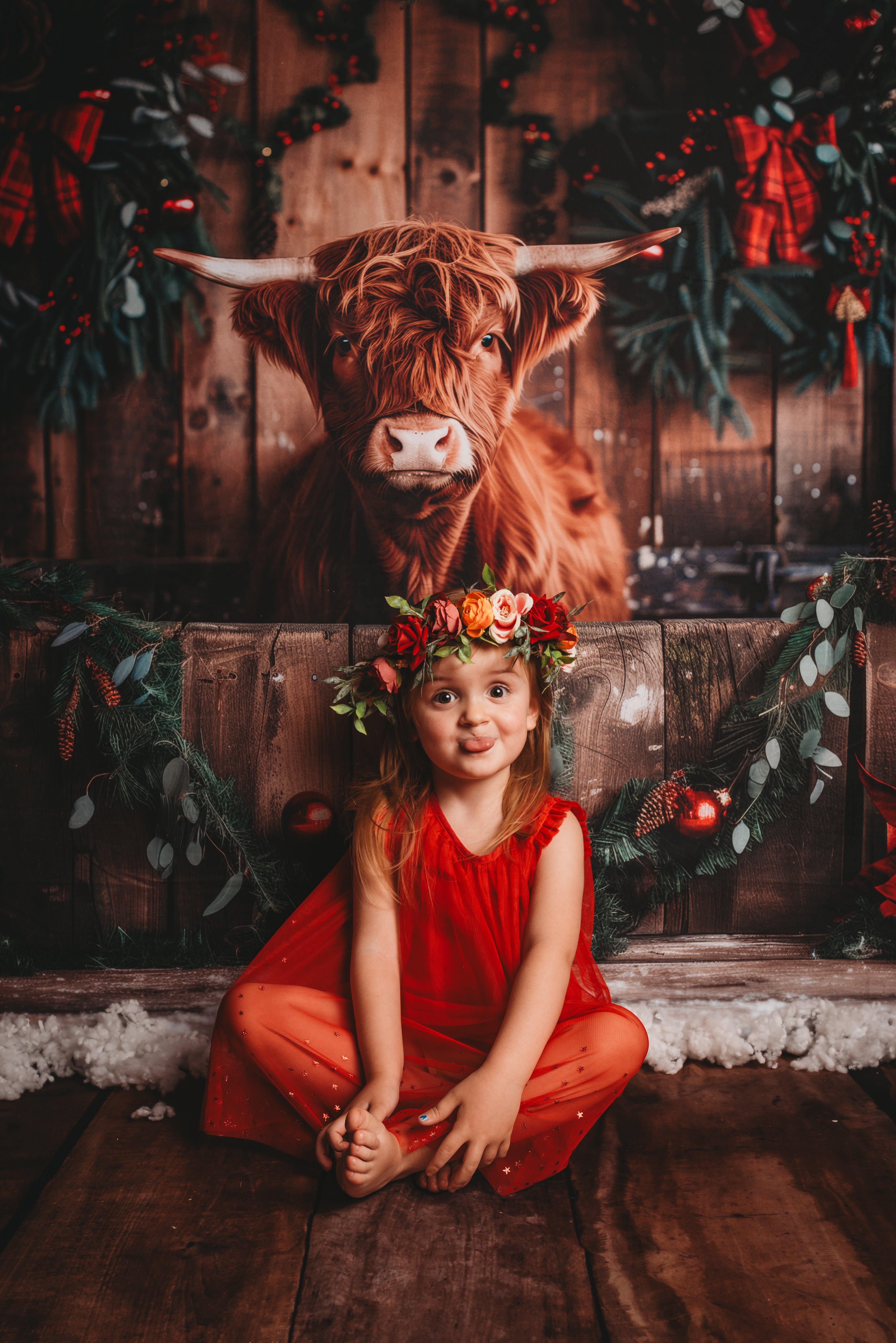 Kate Rustic Christmas Highland Cow Backdrop Designed by Patty Roberts - Kate Backdrop AU