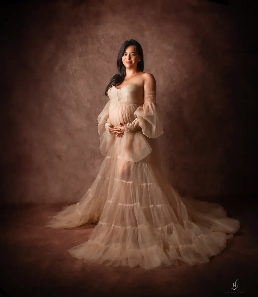 Kate Light Brown Sexy Tulle Maternity Photoshoot Dress - Kate Backdrop AU