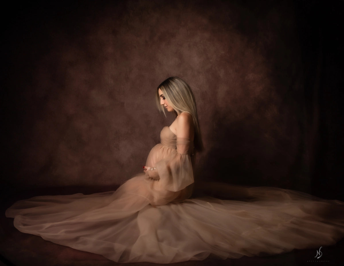 Kate Light Brown Sexy Tulle Maternity Photoshoot Dress - Kate Backdrop AU