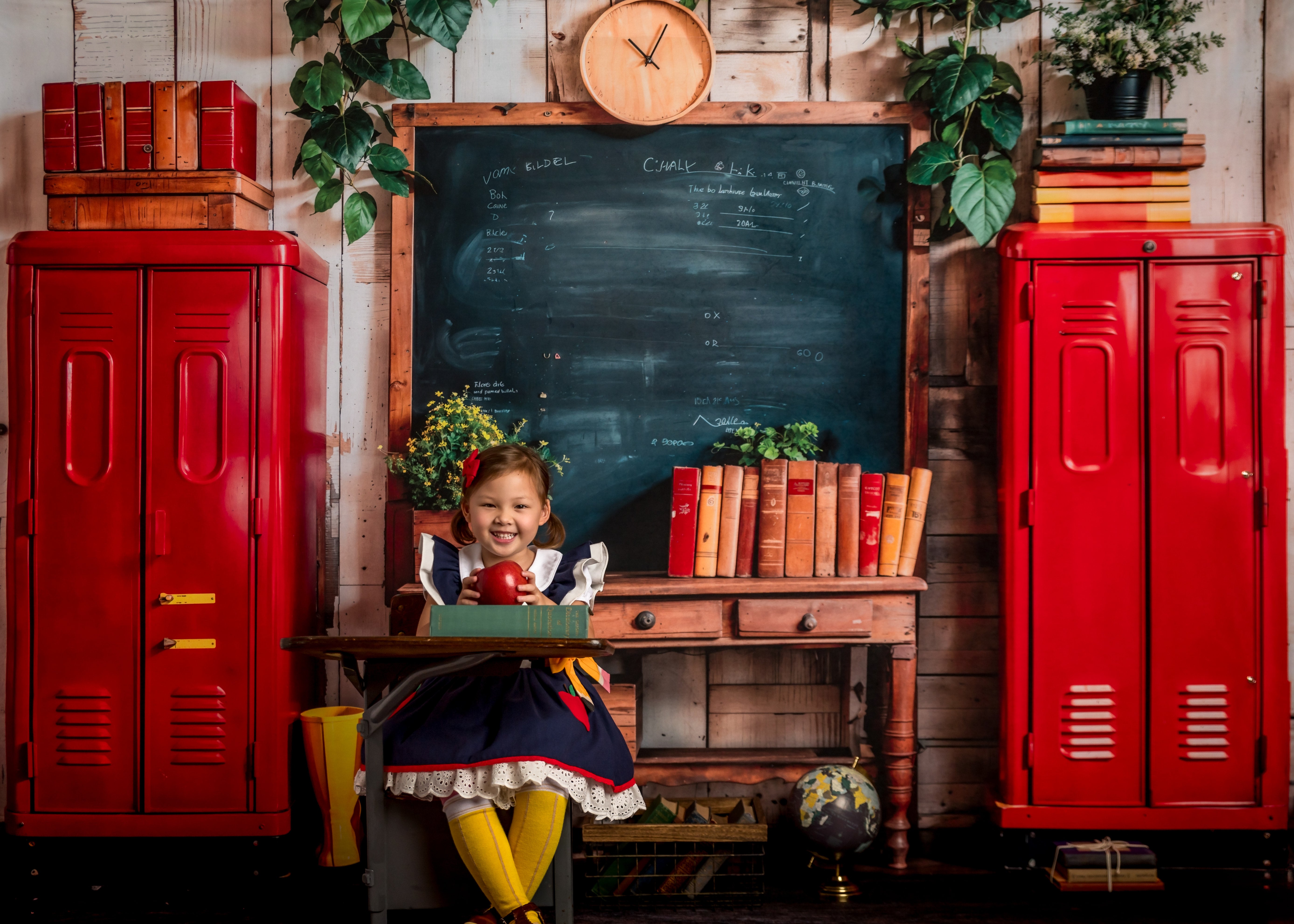 Kate Back to School Backdrop Red Locker Blackboard Designed by Emetselch - Kate Backdrop AU