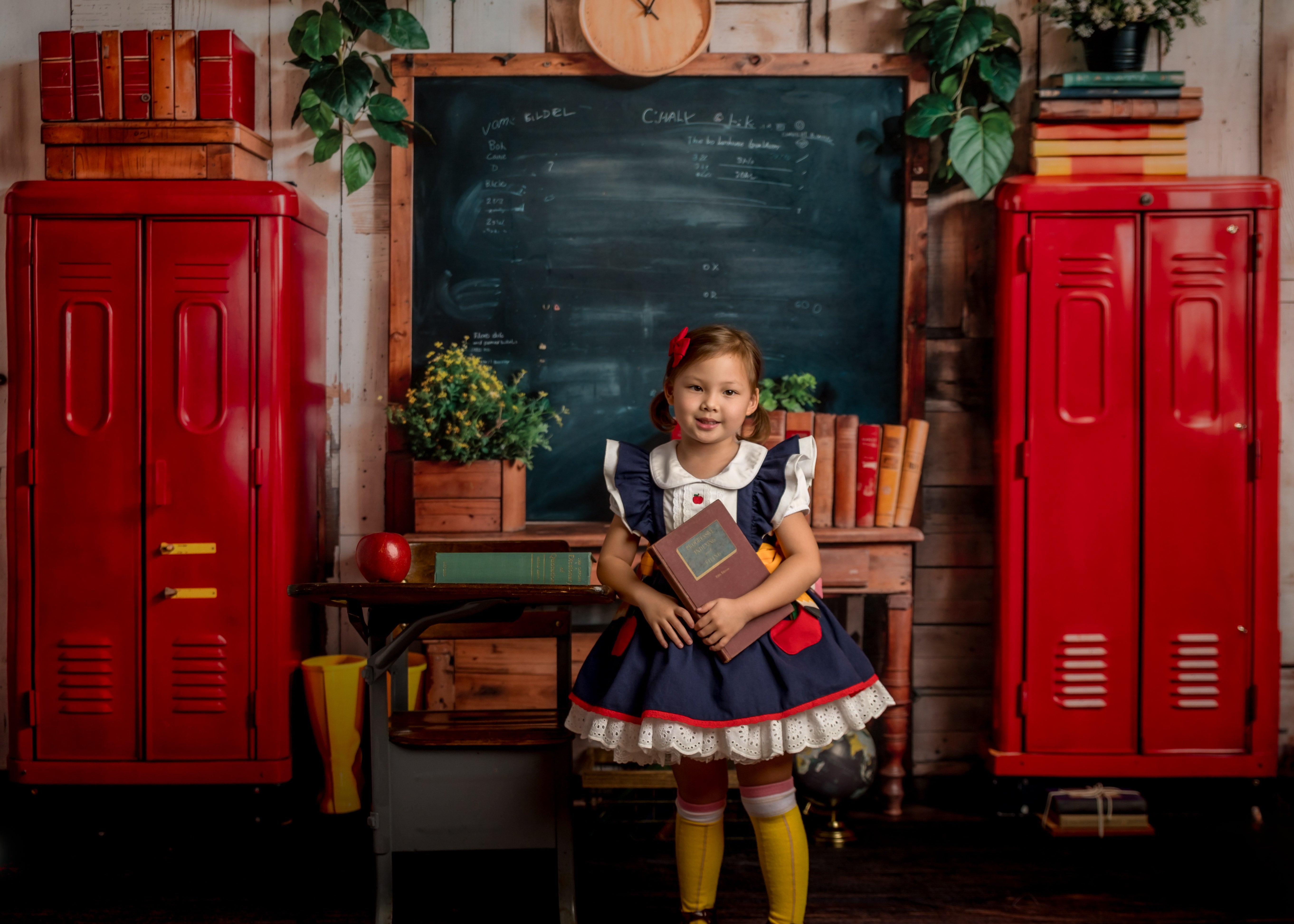 Kate Back to School Backdrop Red Locker Blackboard Designed by Emetselch - Kate Backdrop AU
