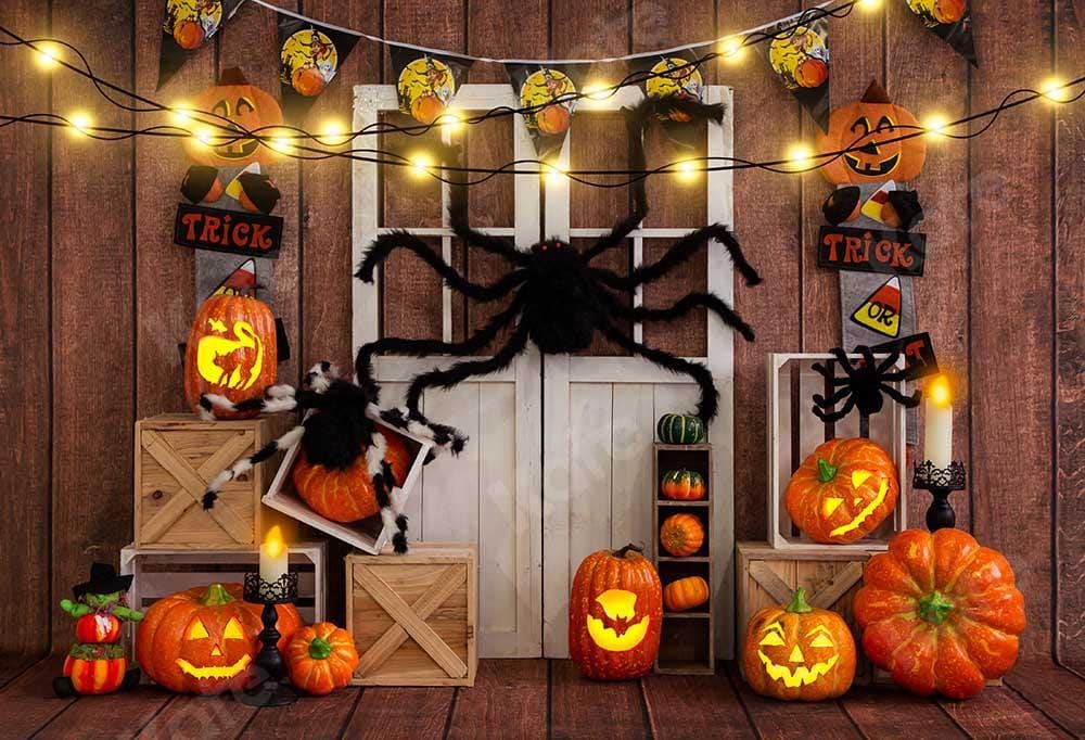 Kate Halloween Pumpkin Spider Thanksgiving Backdrop Designed by Emetselch