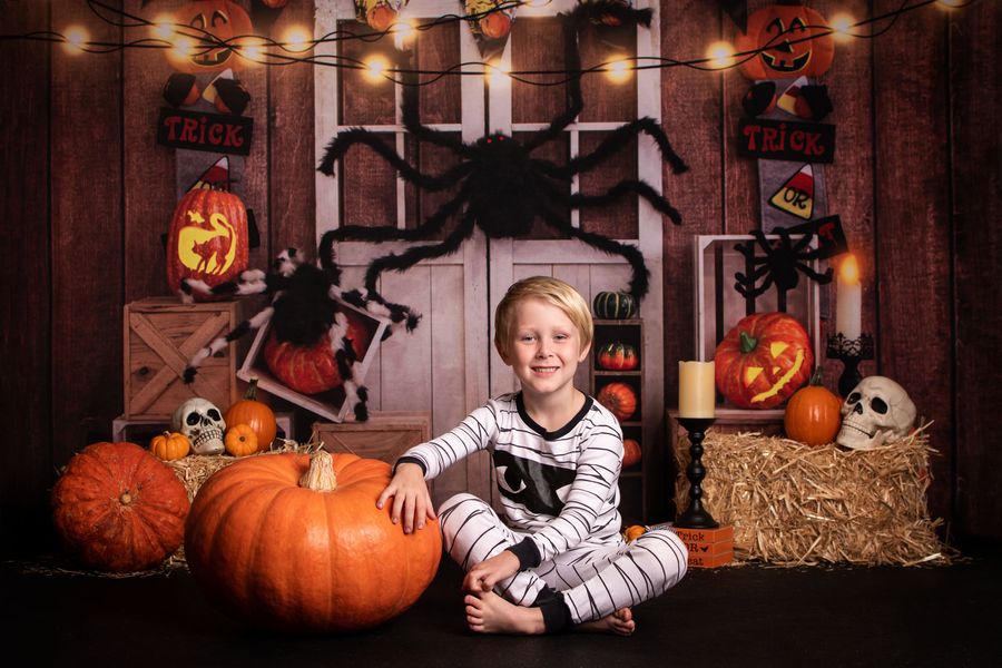 Kate Halloween Pumpkin Spider Thanksgiving Backdrop Designed by Emetselch