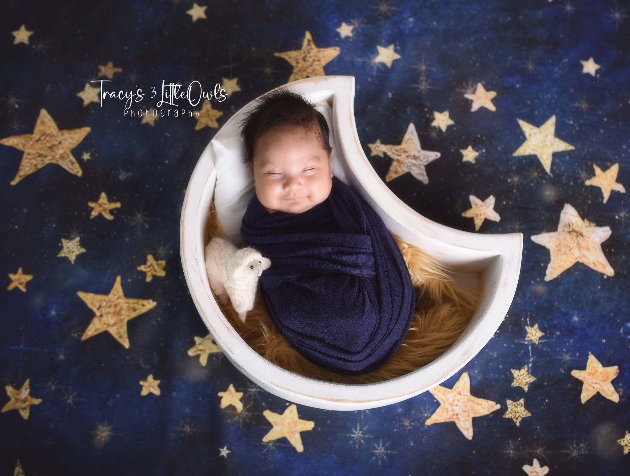 Kate Night Sky with Gold Stars Children Birthday Backdrop for Photography Designed by Mandy Ringe Photography