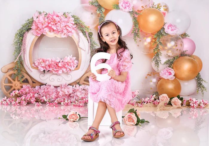 Kate Cake Smash Floral Balloon Carriage Backdrop Designed by Lisa B - Kate Backdrop AU