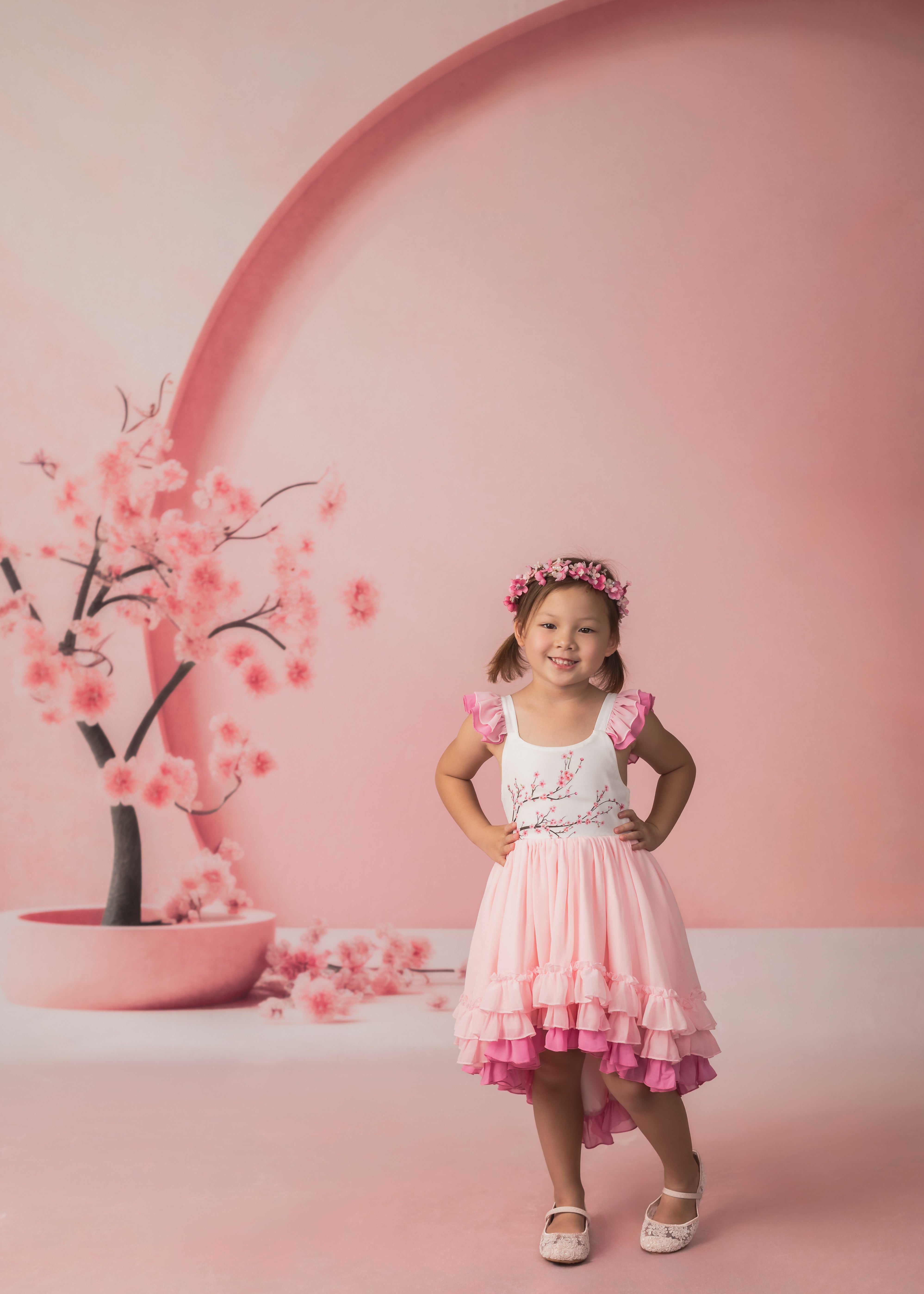 Kate Sweep Spring Pink Backdrop Flower Arch Wall Designed by Happy Squirrel Design
