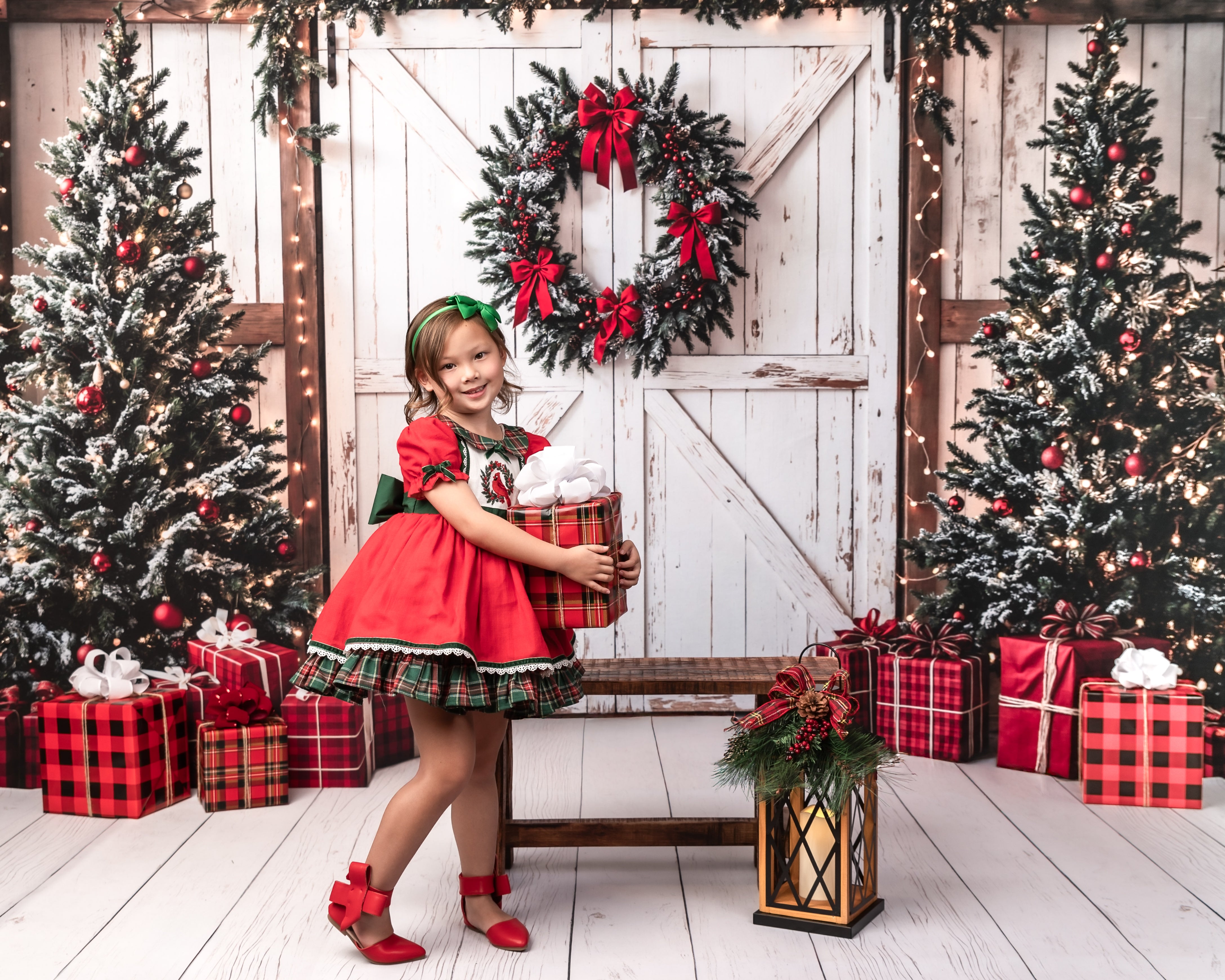 Kate Christmas Tree White Barn Door Backdrop Designed by Emetselch - Kate Backdrop AU
