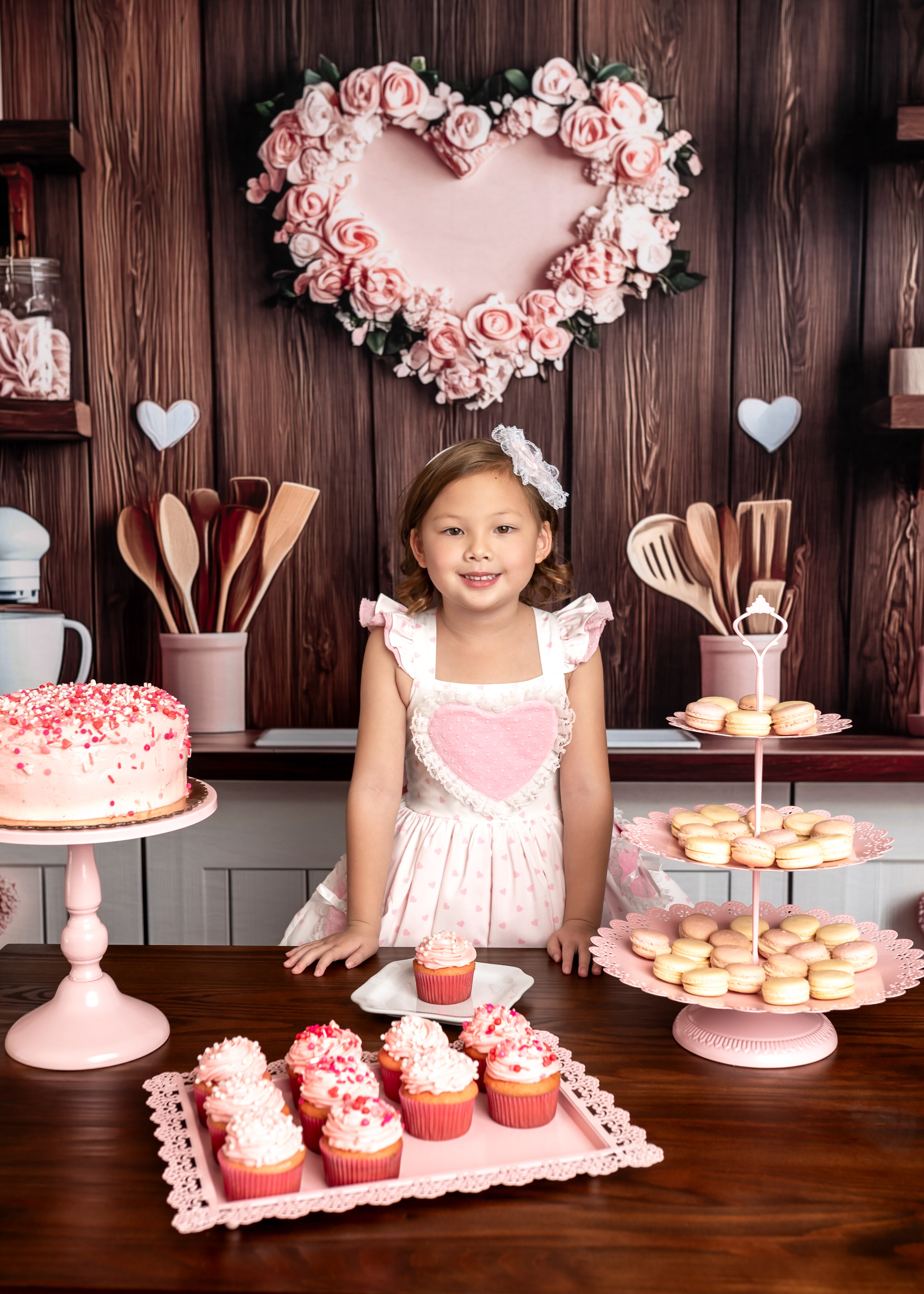 Kate Valentine's Day Pink Kitchen Hearts Backdrop Designed by Patty Roberts - Kate Backdrop AU