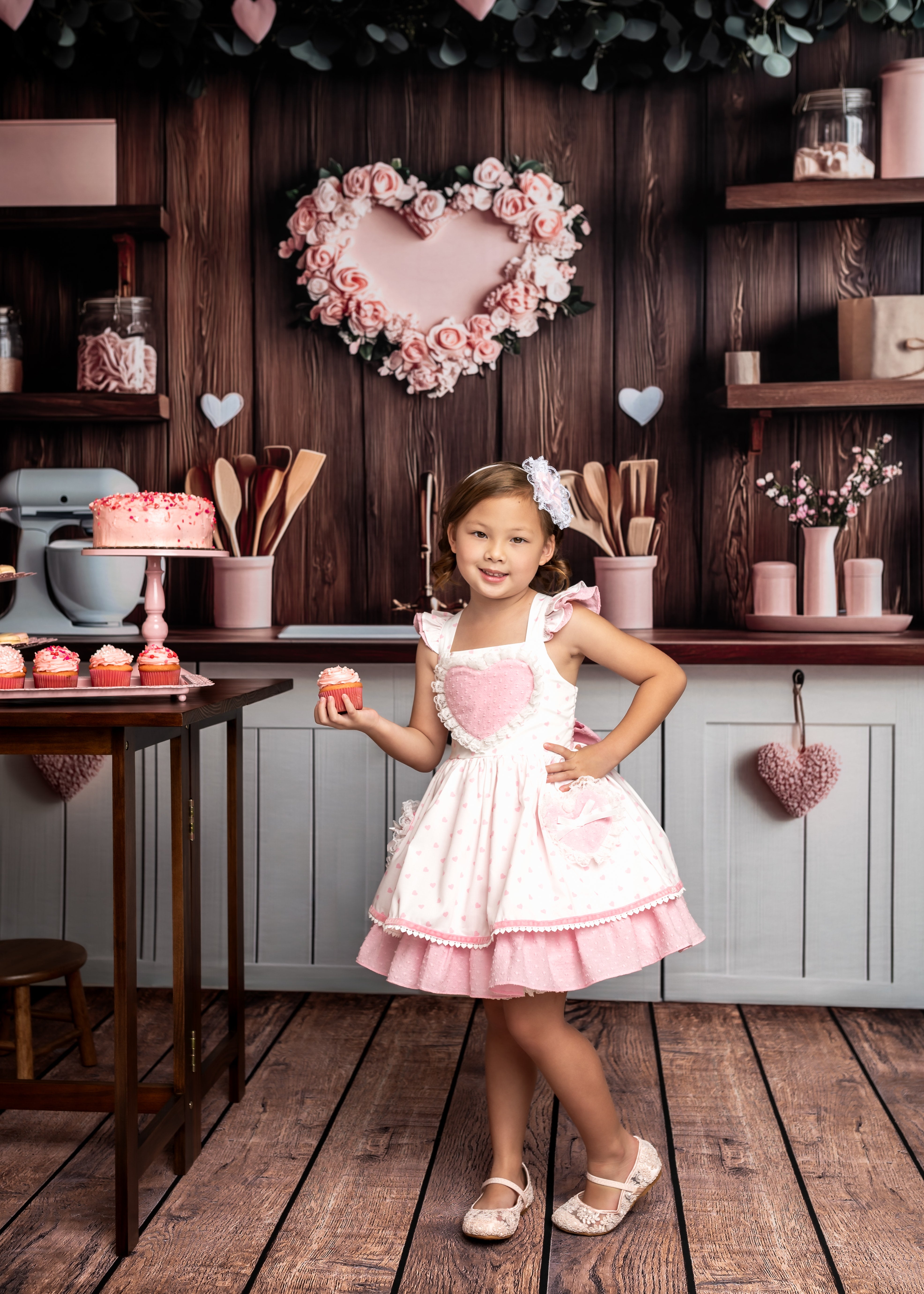 Kate Valentine's Day Pink Kitchen Hearts Backdrop Designed by Patty Roberts - Kate Backdrop AU