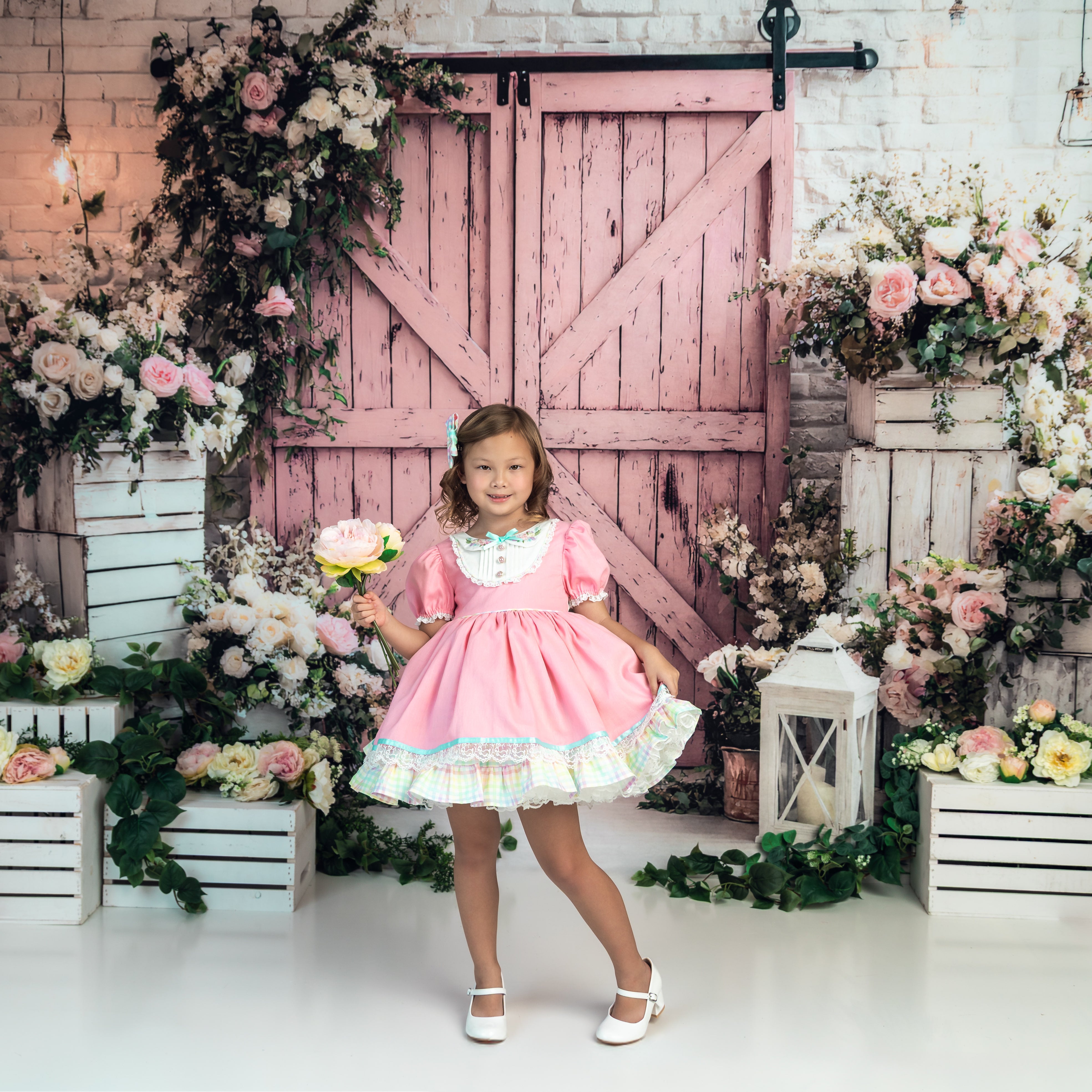 Kate Spring Pink Barn Door Backdrop Designed by Ashley Paul