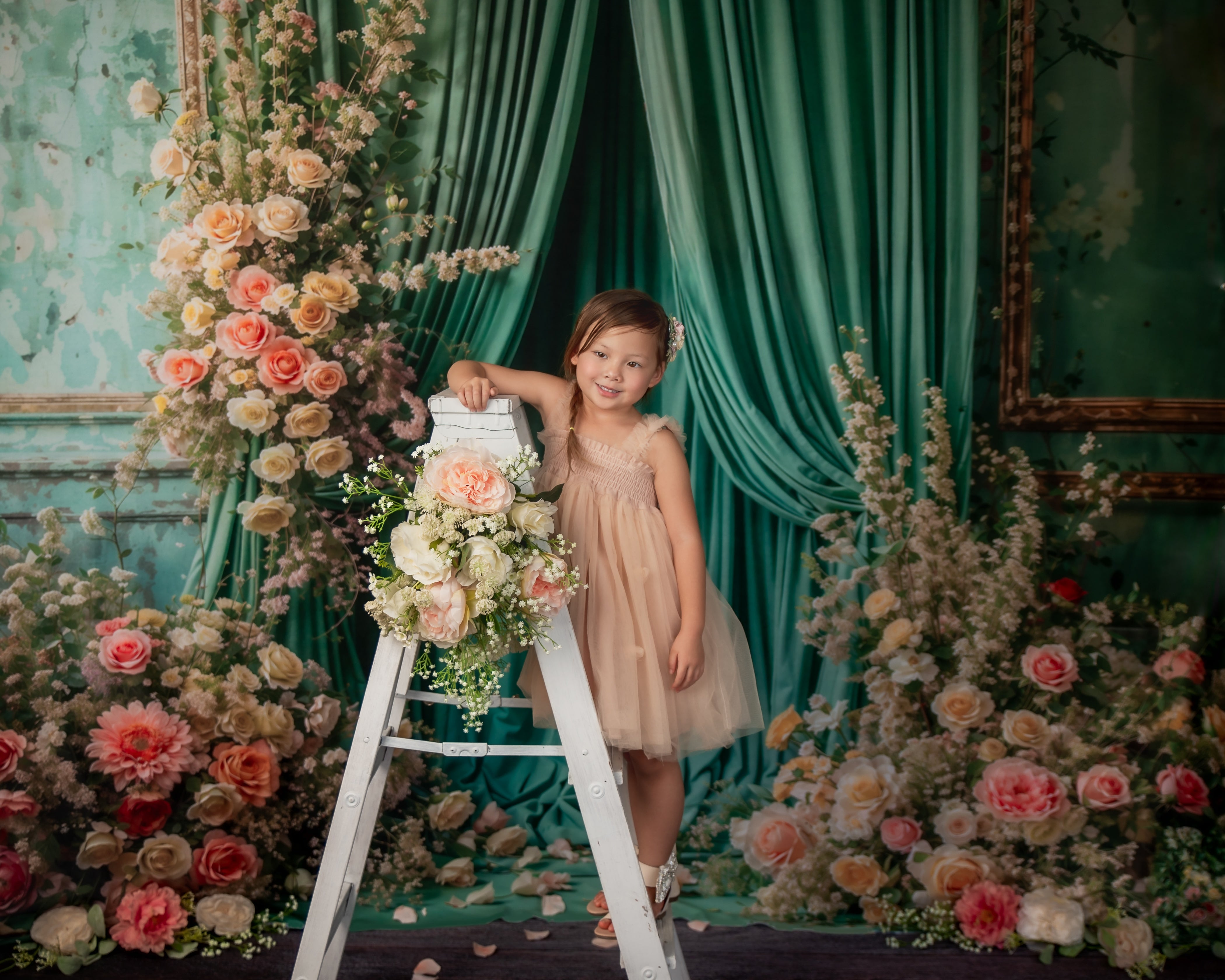 Kate Spring Flowers Green Curtain Wall Backdrop Designed by Emetselch - Kate Backdrop AU