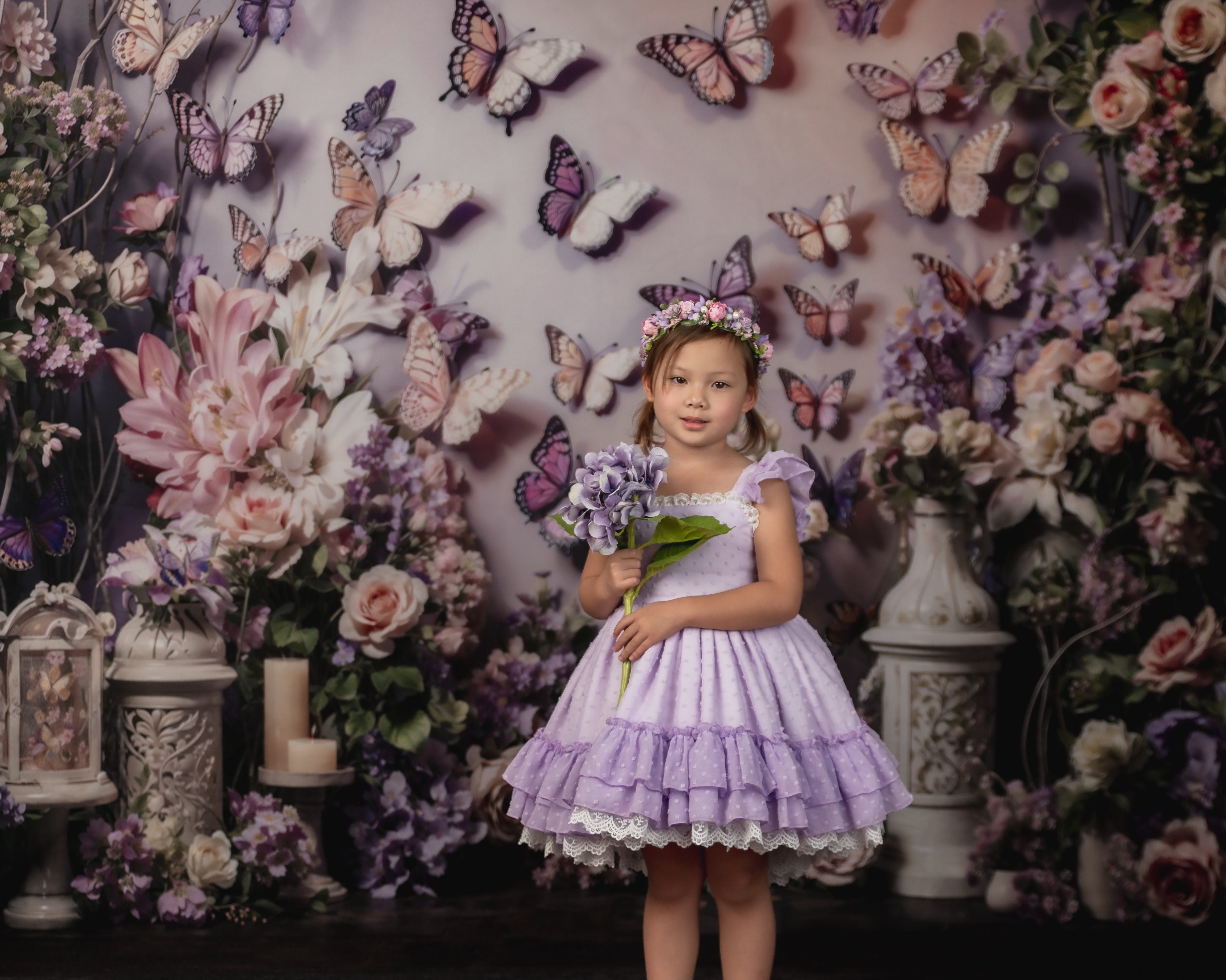 Kate Spring Pink and Purple Flowers Butterfly Wall Backdrop Designed by Emetselch