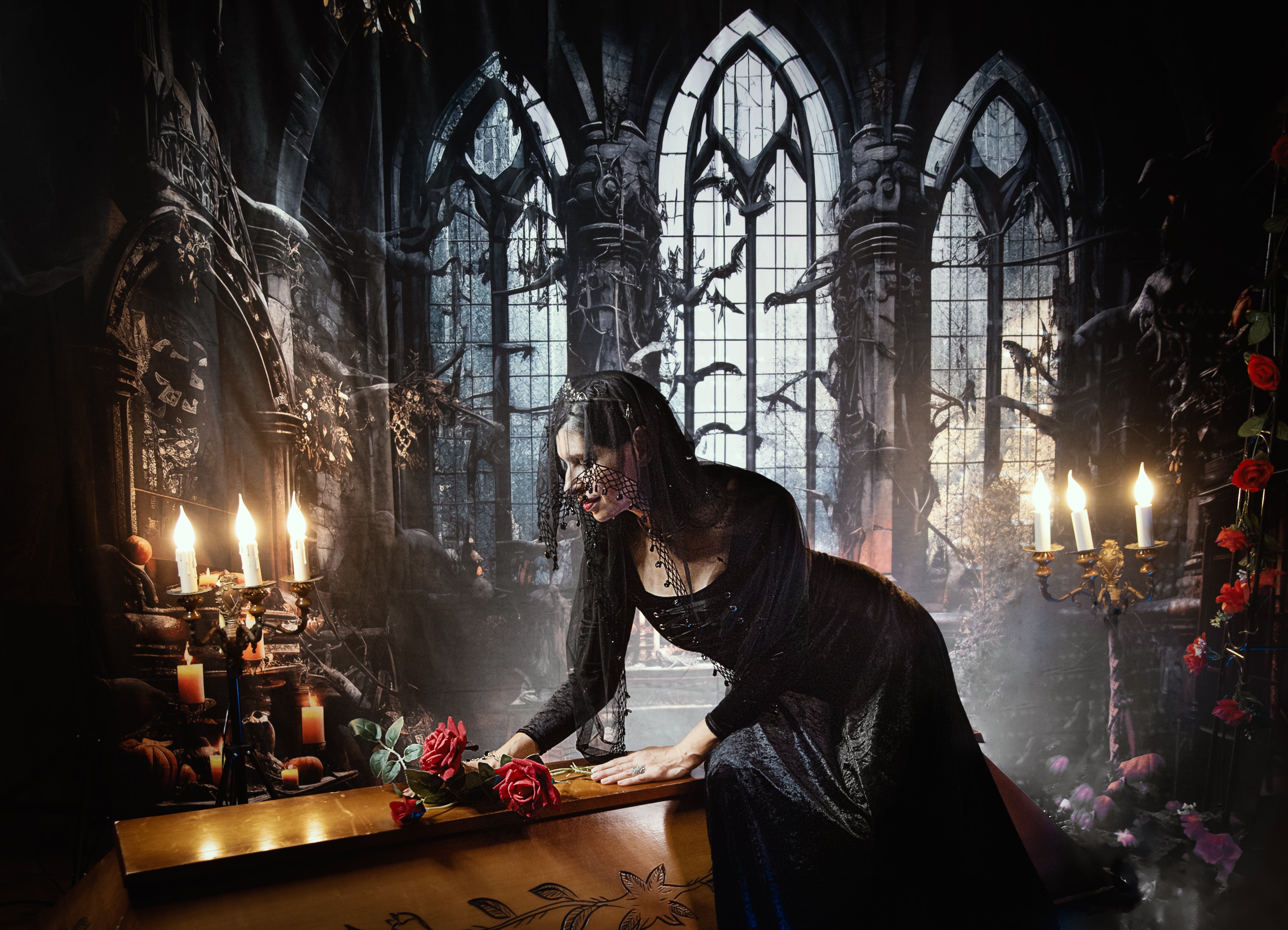 Kate Dark Windows Halloween Backdrop Designed by Emetselch - Kate Backdrop AU
