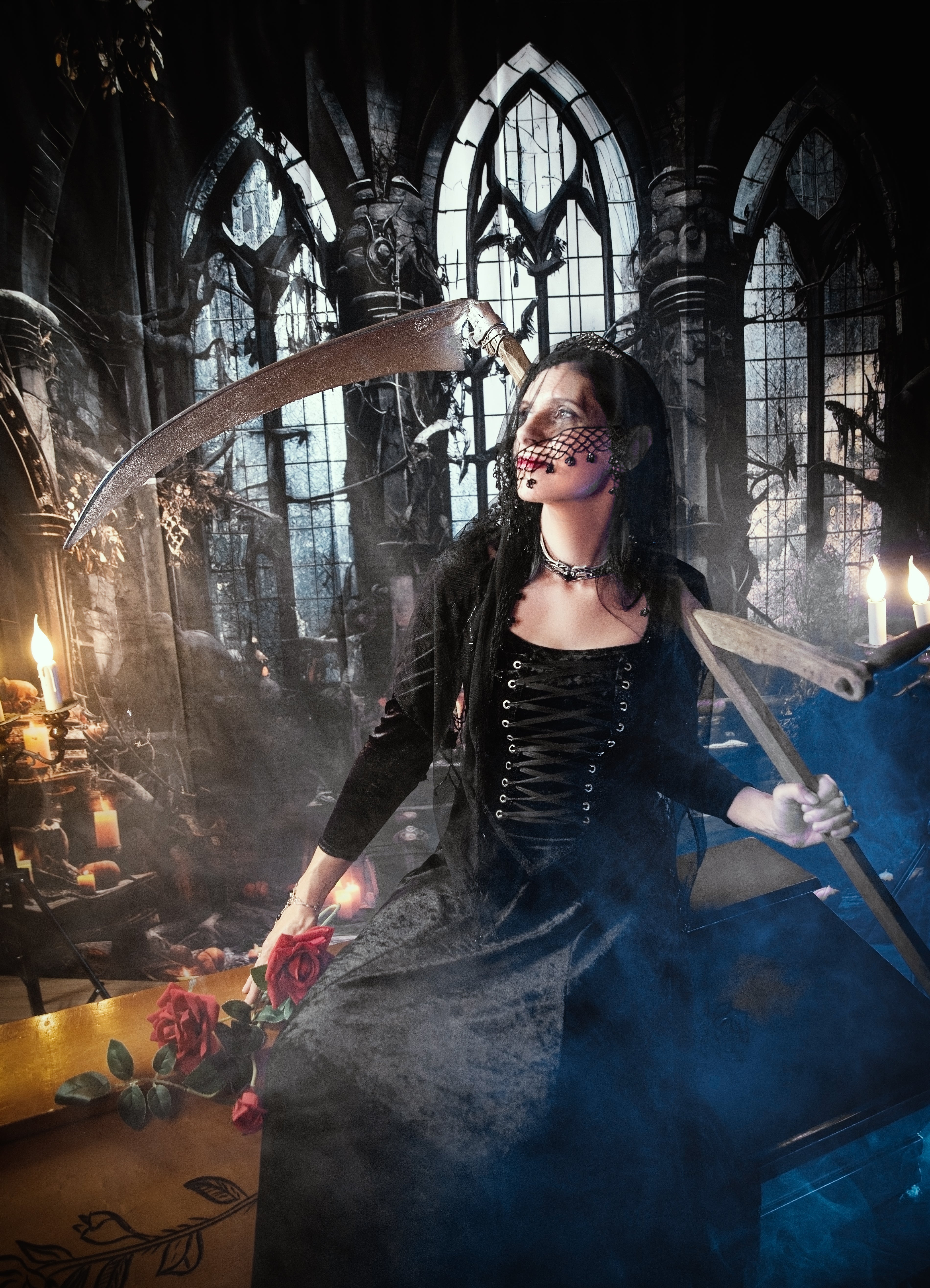 Kate Dark Windows Halloween Backdrop Designed by Emetselch - Kate Backdrop AU