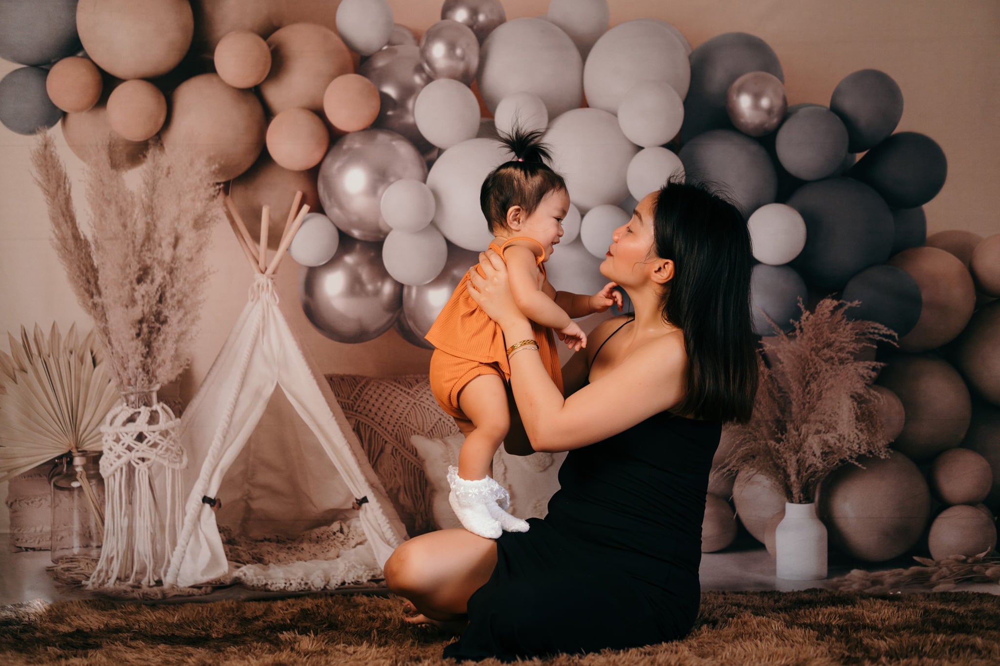 Kate Boho Balloons Tent Fleece Backdrop Matte Blue Designed by Mandy Ringe Photography