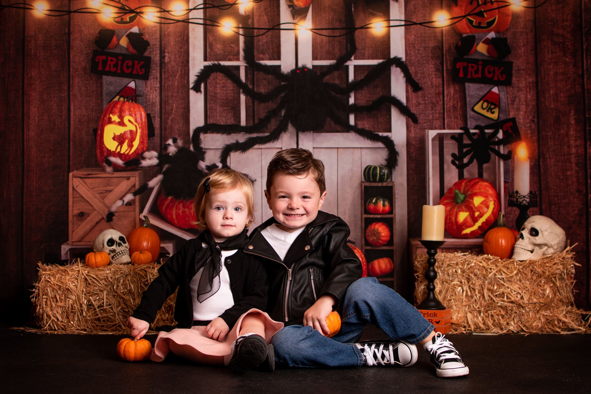 Kate Halloween Pumpkin Spider Thanksgiving Backdrop Designed by Emetselch