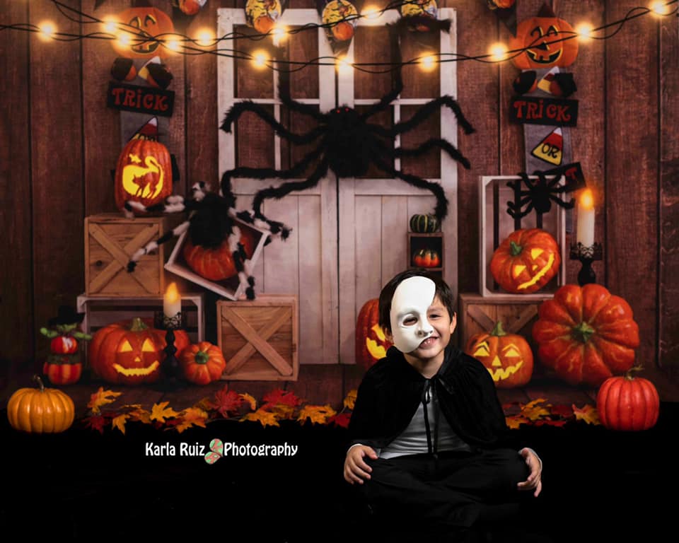 Kate Halloween Pumpkin Spider Thanksgiving Backdrop Designed by Emetselch